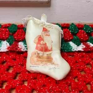 Vintage Giordano 80s Miniature Santa Christmas Stocking Ornament Decoration
